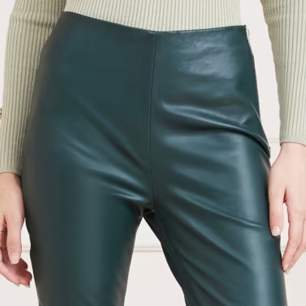 New Marciano Lamb Leather 100% Ponte Green Straight Legging Pants 4 S